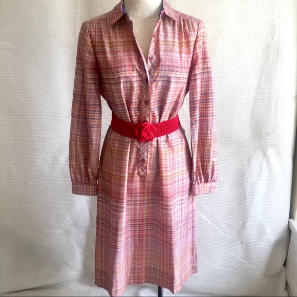 Vintage 70s Print Silky Secretary Shirtdress - Picture 1 of 8